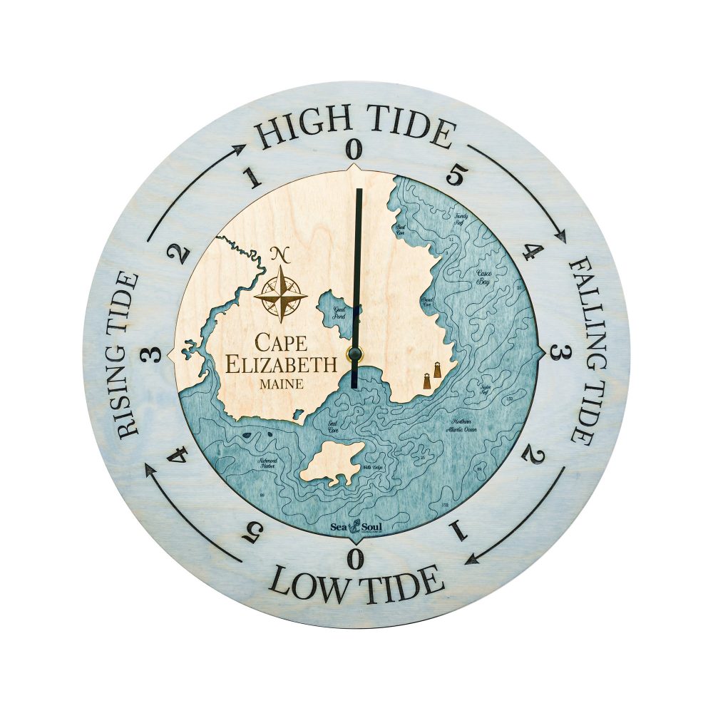 Cape Elizabeth Tide Clock Bleach Blue Accent with Blue Green Water