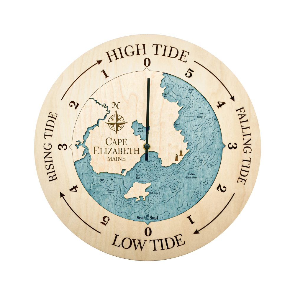 Cape Elizabeth Tide Clock Birch Accent with Blue Green Water