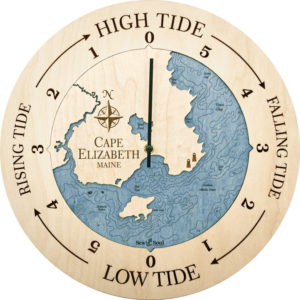 Cape Elizabeth Tide Clock Birch Accent with Deep Blue Water Product Shot