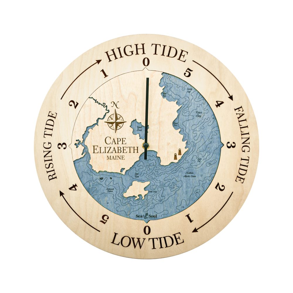 Cape Elizabeth Tide Clock Birch Accent with Deep Blue Water