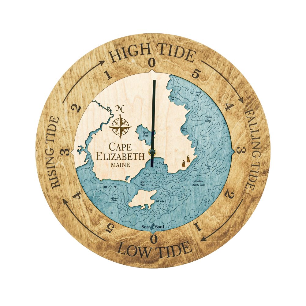 Cape Elizabeth Tide Clock Honey Accent with Blue Green Water