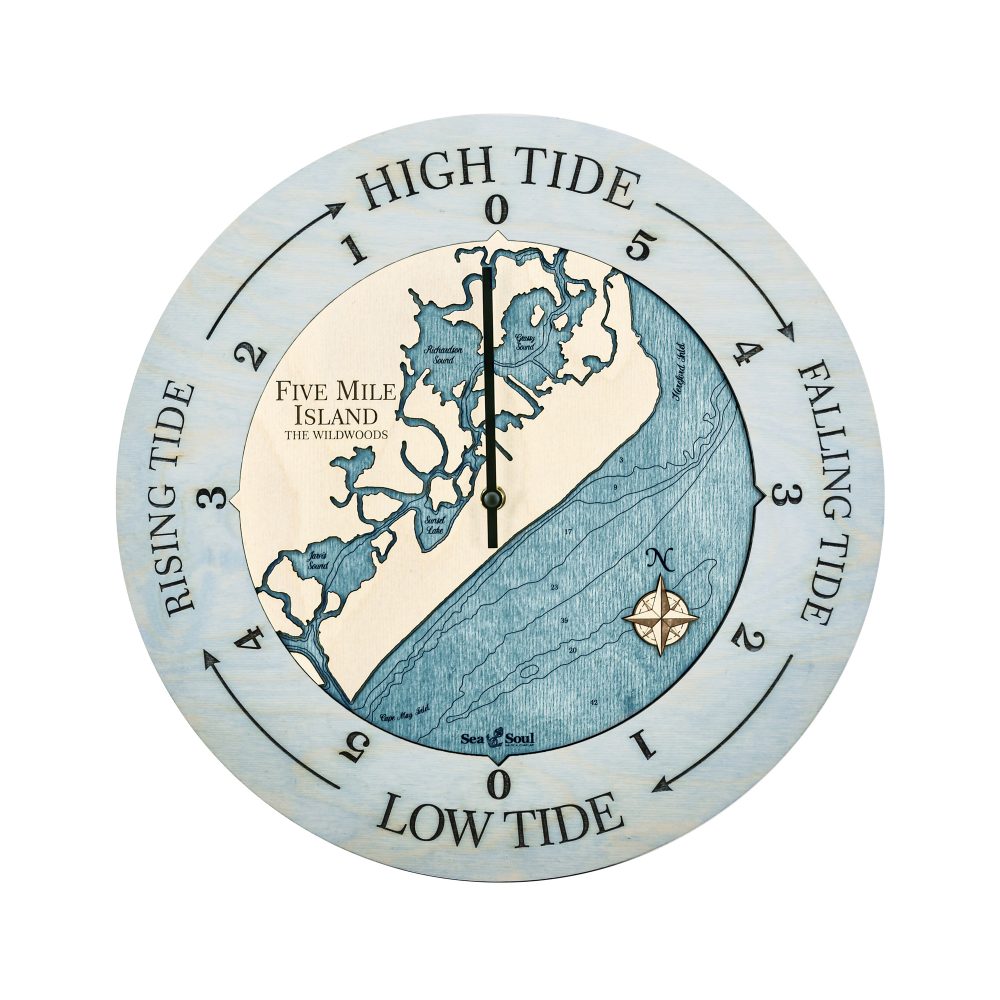 Five Mile Island Tide Clock Bleach Blue Accent with Blue Green Water