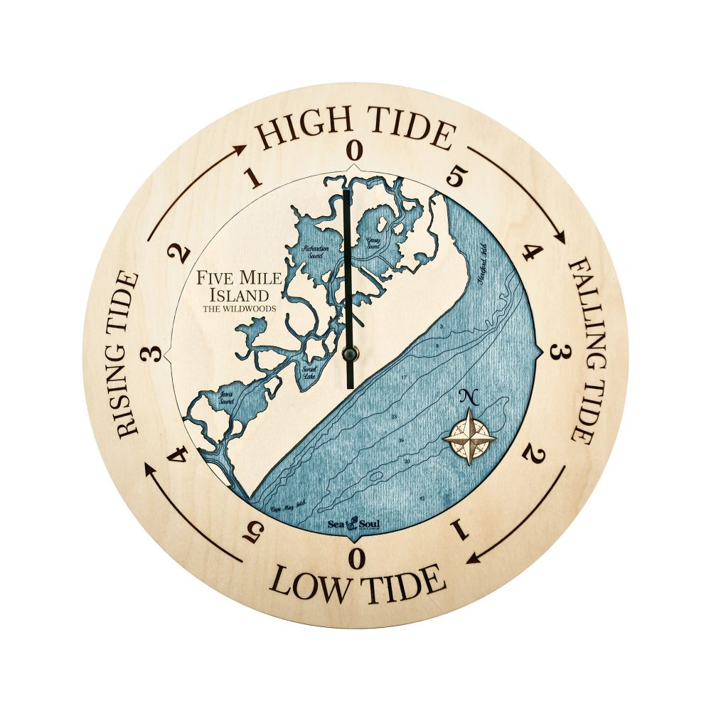Five Mile Island Tide Clock Birch Accent with Blue Green Water