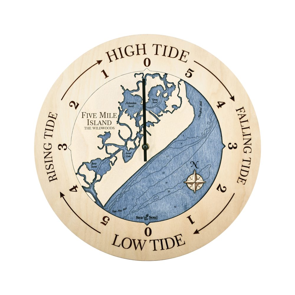 Five Mile Island Tide Clock Birch Accent with Deep Blue Water