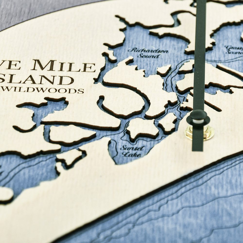 Five Mile Island Tide Clock Driftwood Accent with Deep Blue Water Detail Shot 1