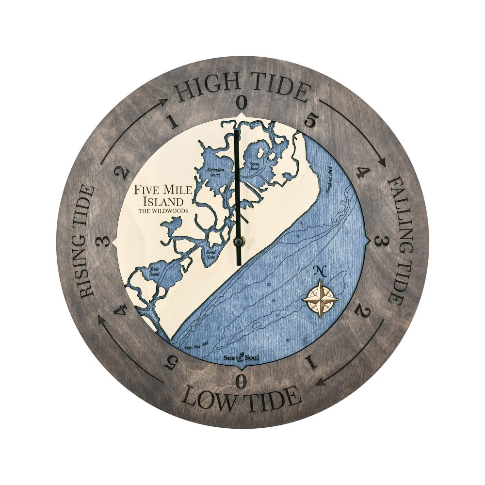 Five Mile Island Tide Clock Driftwood Accent with Deep Blue Water