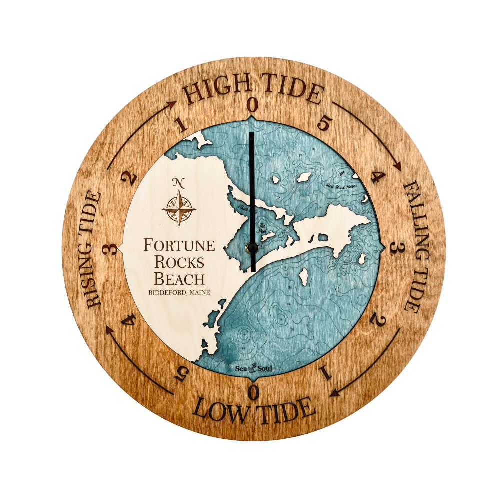 Fortune Rocks Beach Tide Clock Americana Accent with Blue Green Water