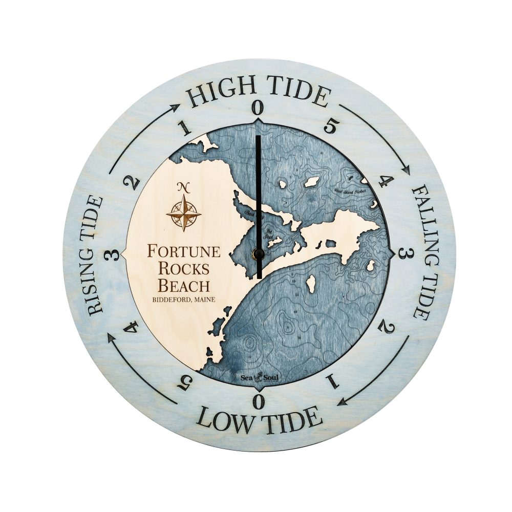Fortune Rocks Beach Tide Clock Bleach Blue Accent with Deep Blue Water