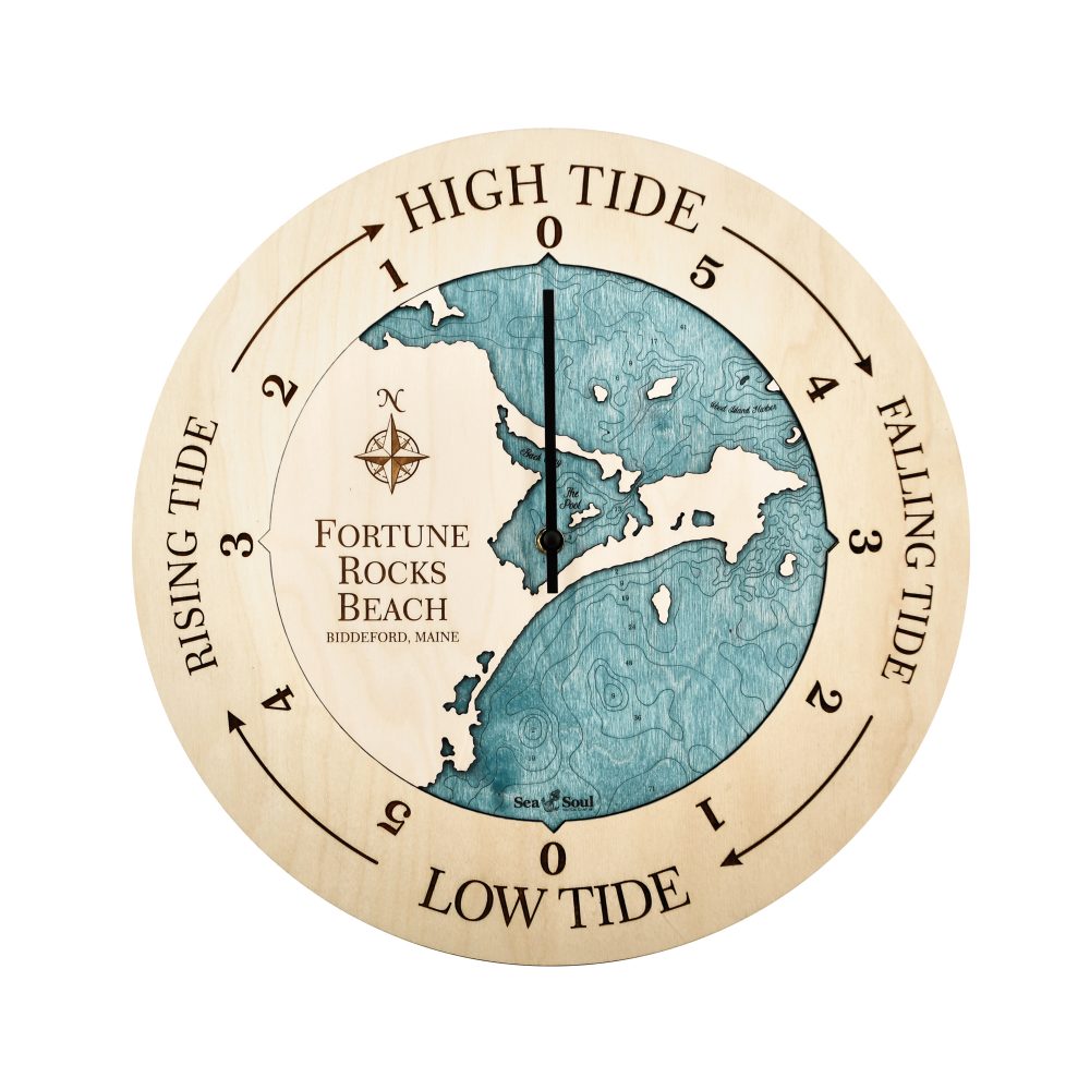 Fortune Rocks Beach Tide Clock Birch Accent with Blue Green Water
