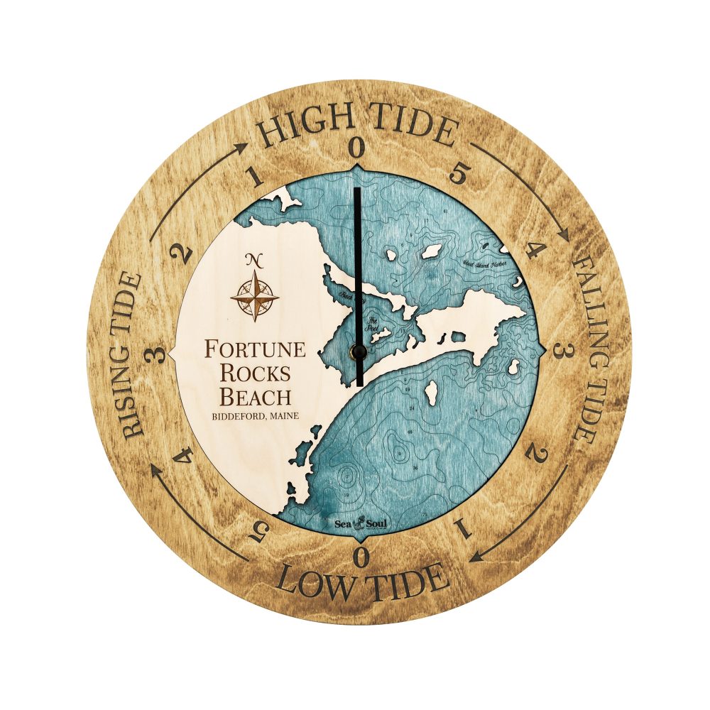 Fortune Rock Beach Tide Clock Honey Accent with Blue Green Water