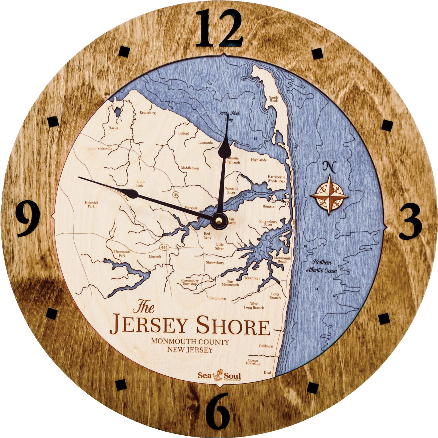 24" Jersey Shore Nautical Map Clock Sea and Soul Charts