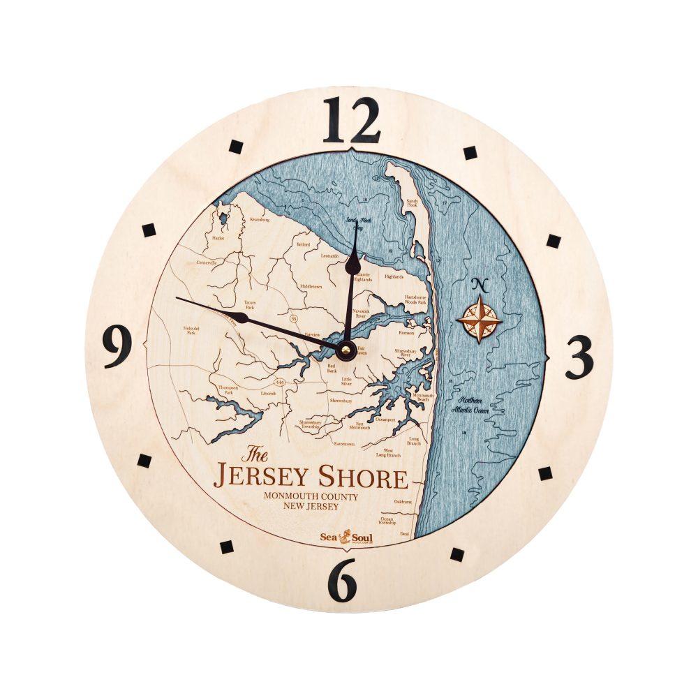 Jersey Shore Nautical Clock Birch Accent with Blue Green Water