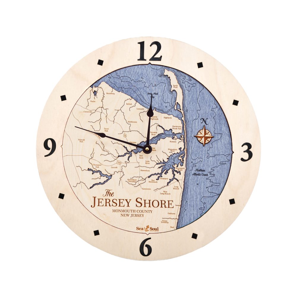 Jersey Shore Nautical Clock Birch Accent with Deep Blue Water
