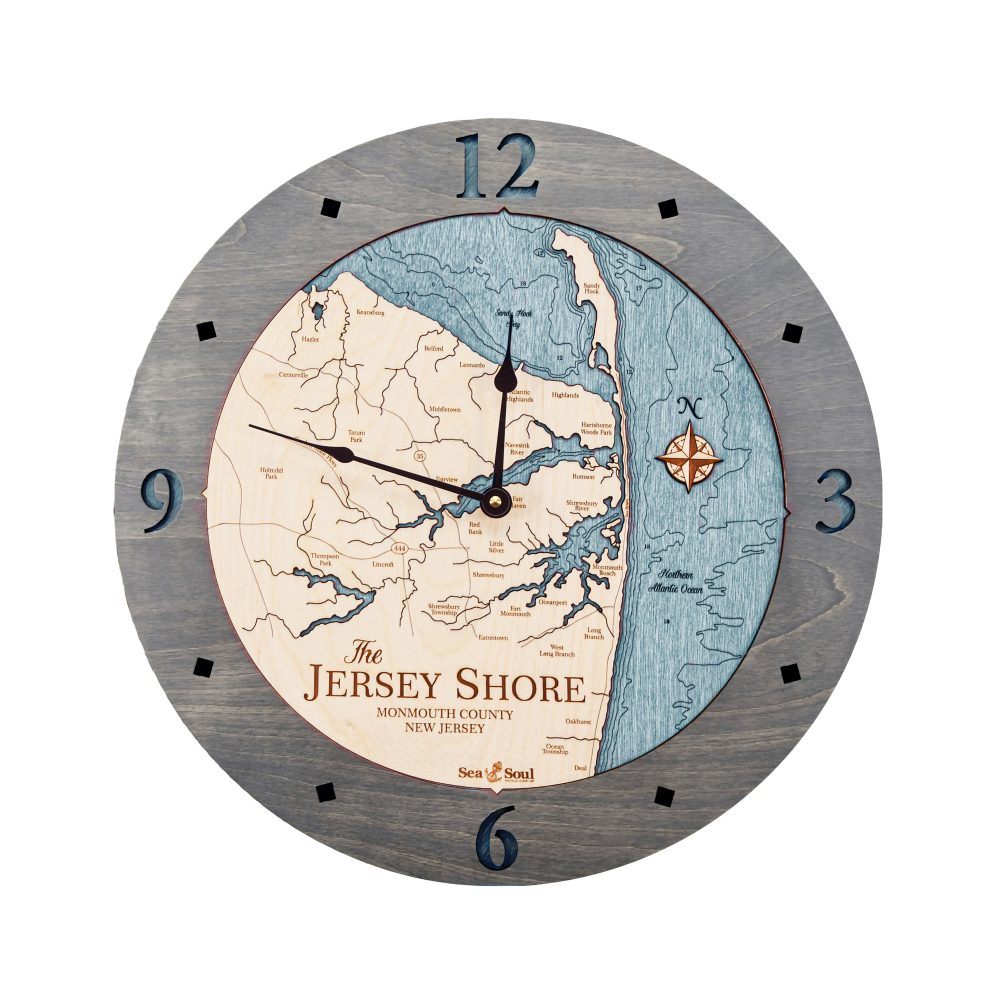 Jersey Shore Nautical Clock Driftwood Accent with Blue Green Water