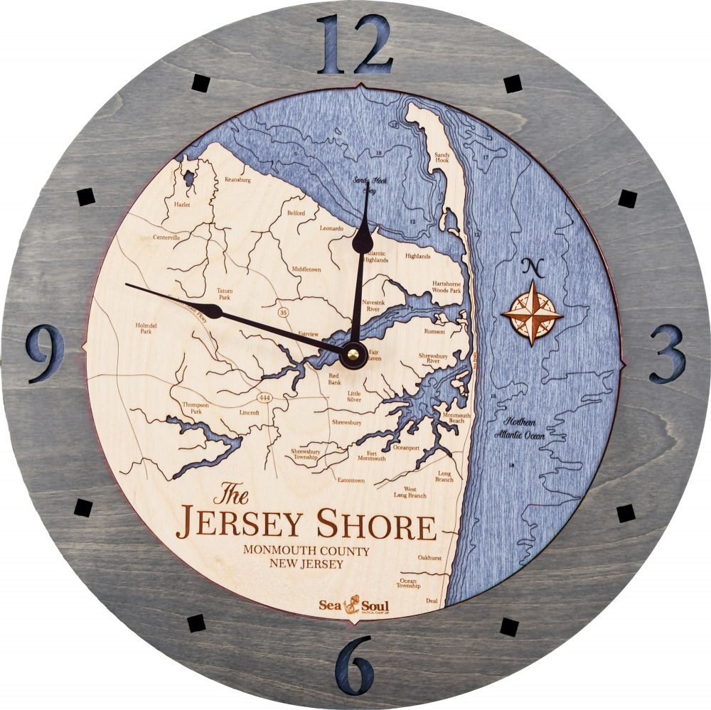 Jersey Shore Nautical Clock Driftwood Accent with Deep Blue Water Product Shot