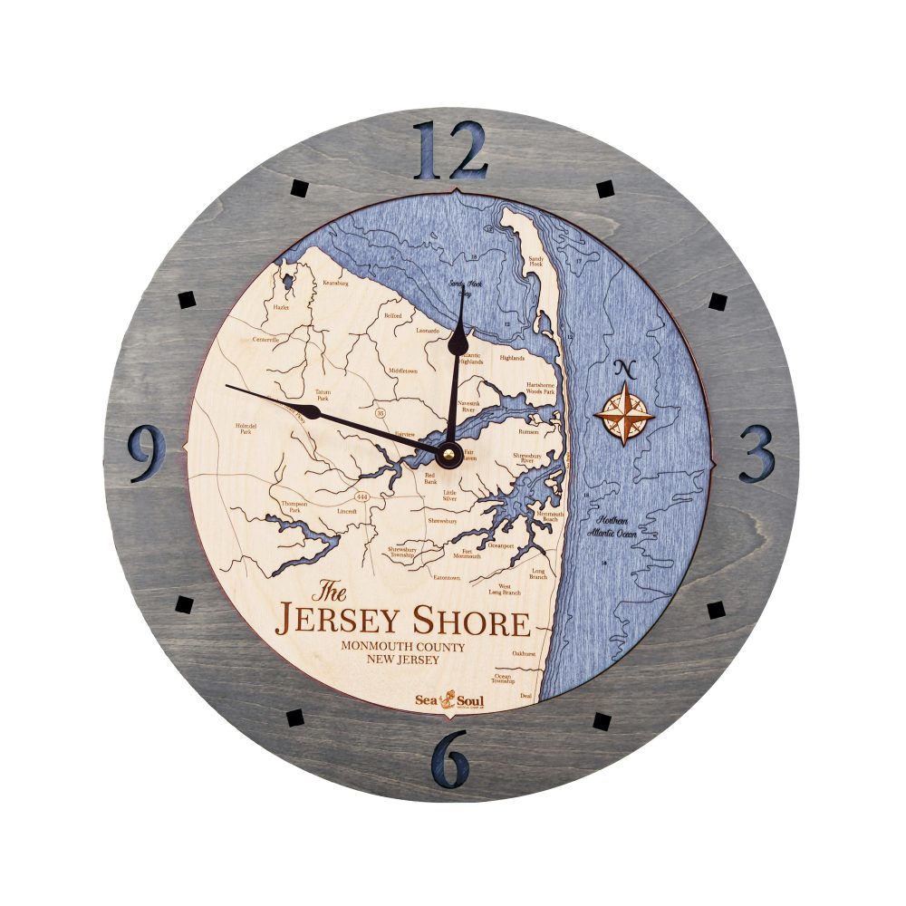 Jersey Shore Nautical Clock Driftwood Accent with Deep Blue Water