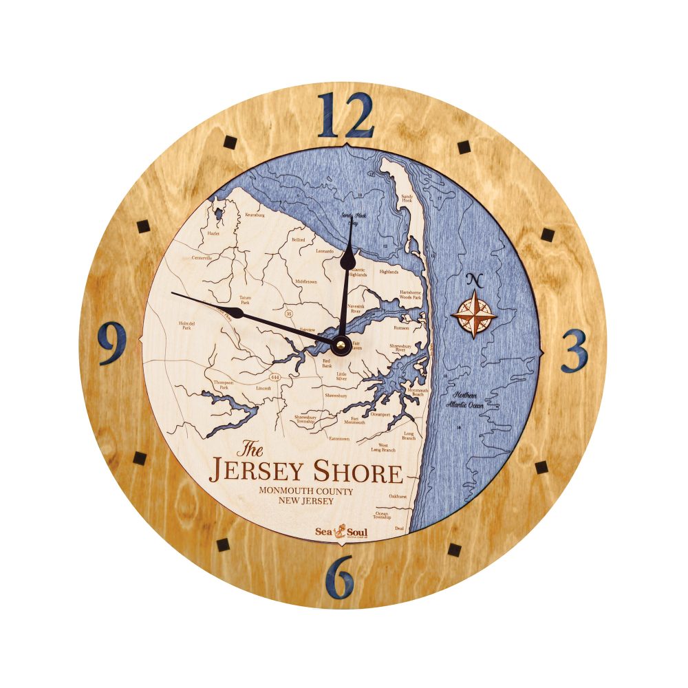Jersey Shore Nautical Clock Honey Accent with Deep Blue Water