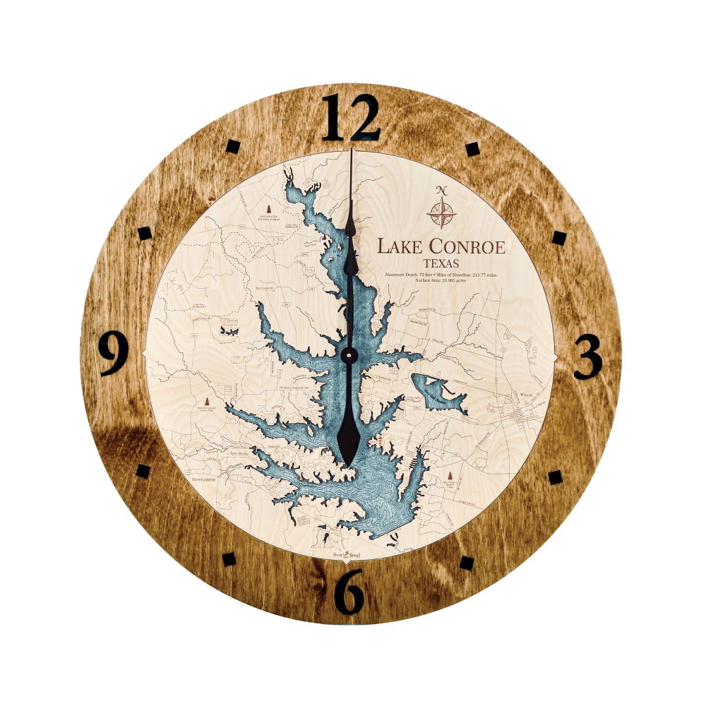 Lake Conroe Nautical Clock Americana Accent with Blue Green Water