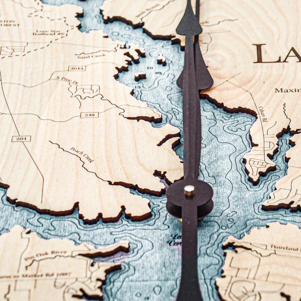 Lake Conroe Nautical Clock Birch Accent with Blue Green Water Detail Shot 2