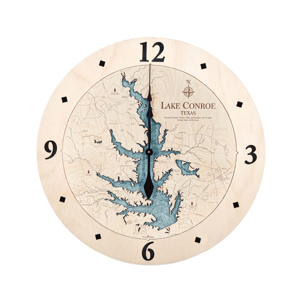 Lake Conroe Nautical Clock Birch Accent with Blue Green Water