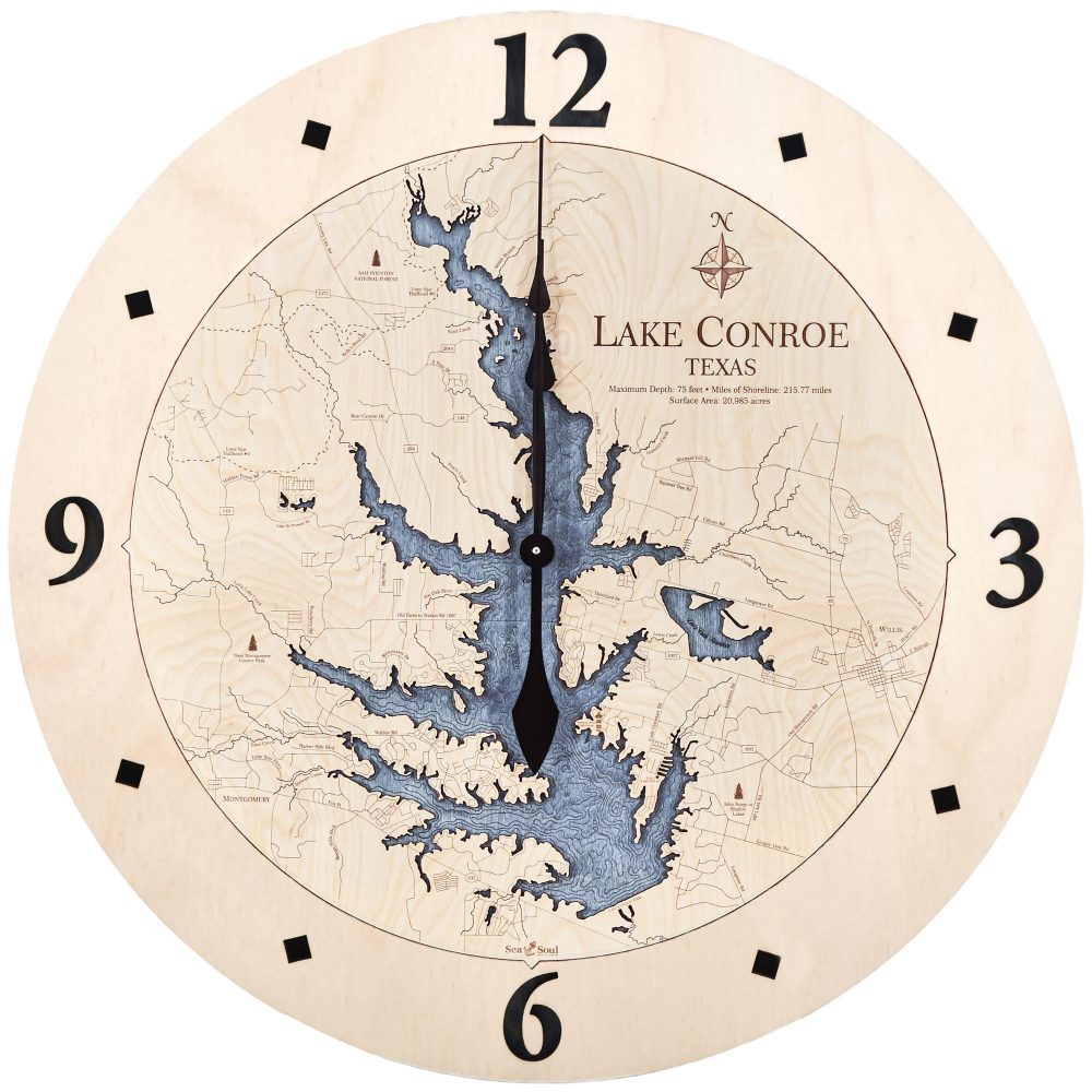 Lake Conroe Nautical Clock Birch Accent with Deep Blue Water Product Shot
