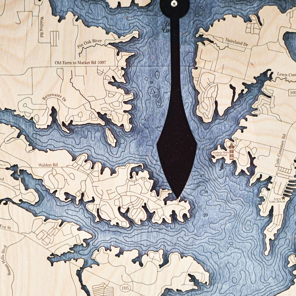 Lake Conroe Nautical Clock Birch Accent with Deep Blue Water Detail Shot 1