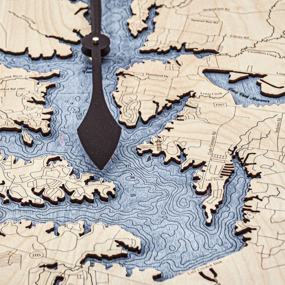 Lake Conroe Nautical Clock Birch Accent with Deep Blue Water Detail Shot 3