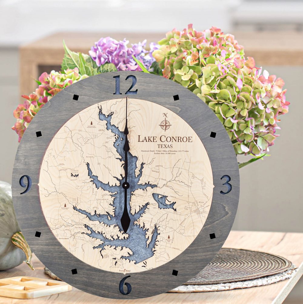 Lake Conroe Nautical Driftwood Accent with Deep Blue Water Sitting on Counter with Flowers