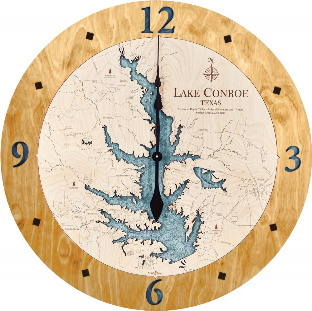 Lake Conroe Nautical Clock Honey Accent with Blue Green Water Product Shot