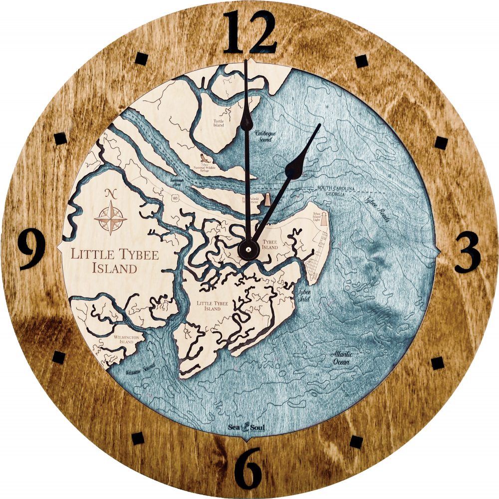 Little Tybee Island Nautical Map Clock Americana Accent with Blue Green Water Product Shot