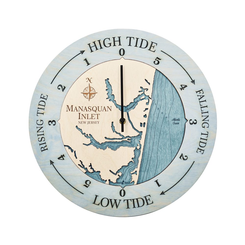 Manasquan Inlet Tide Clock Bleach Blue Accent with Blue Green Water