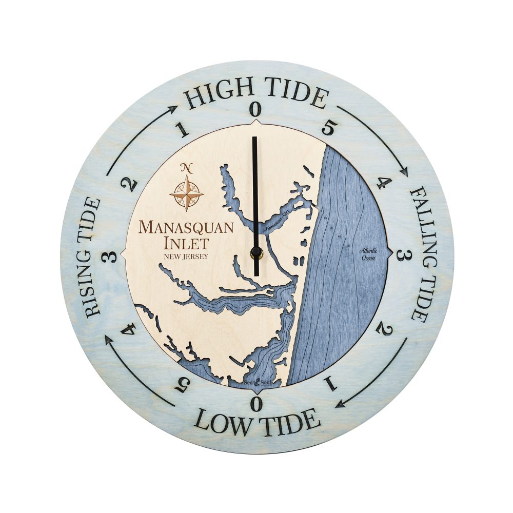Manasquan Inlet Tide Clock Bleach Blue Accent with Deep Blue Water