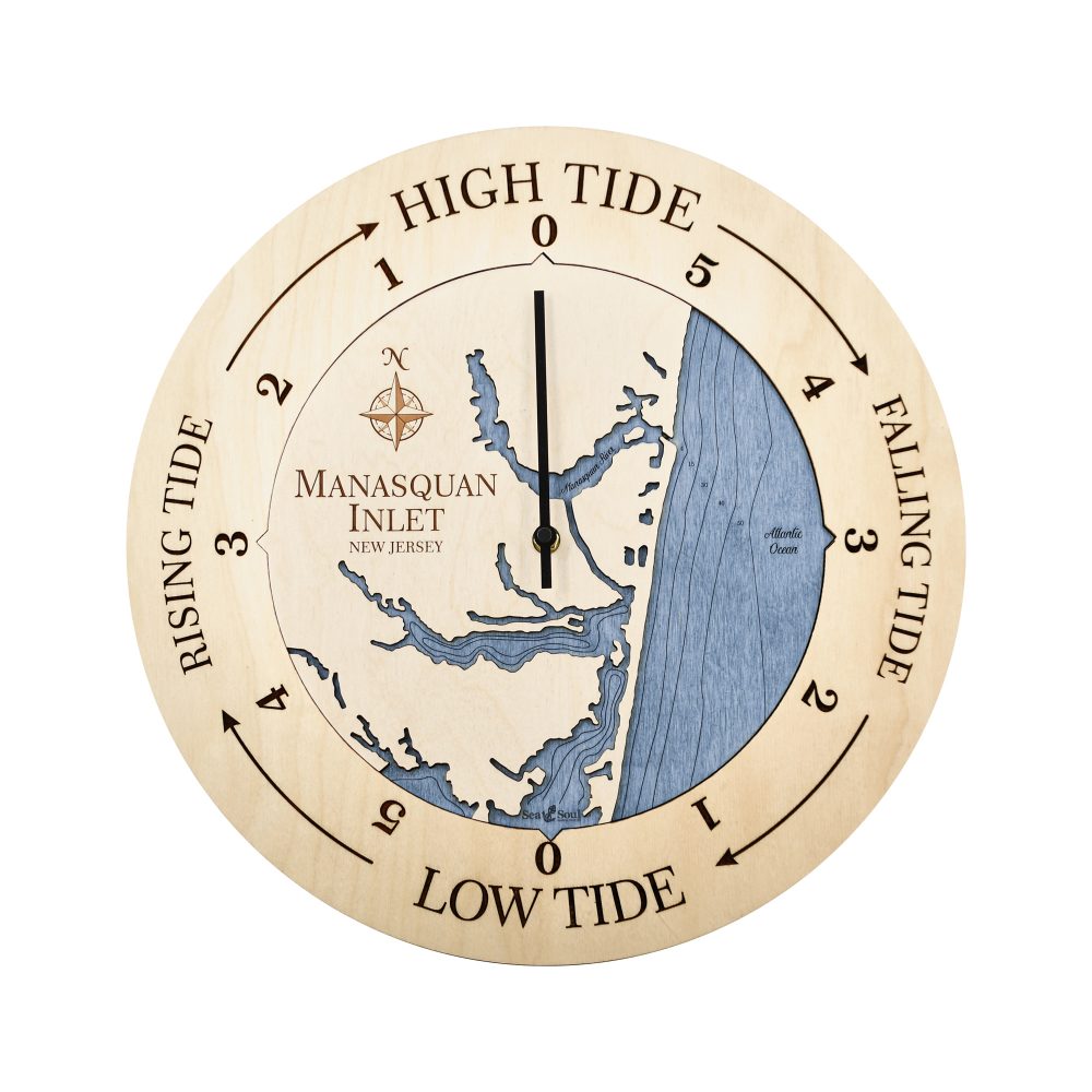 Manasquan Inlet Tide Clock Birch Accent with Deep Blue Water