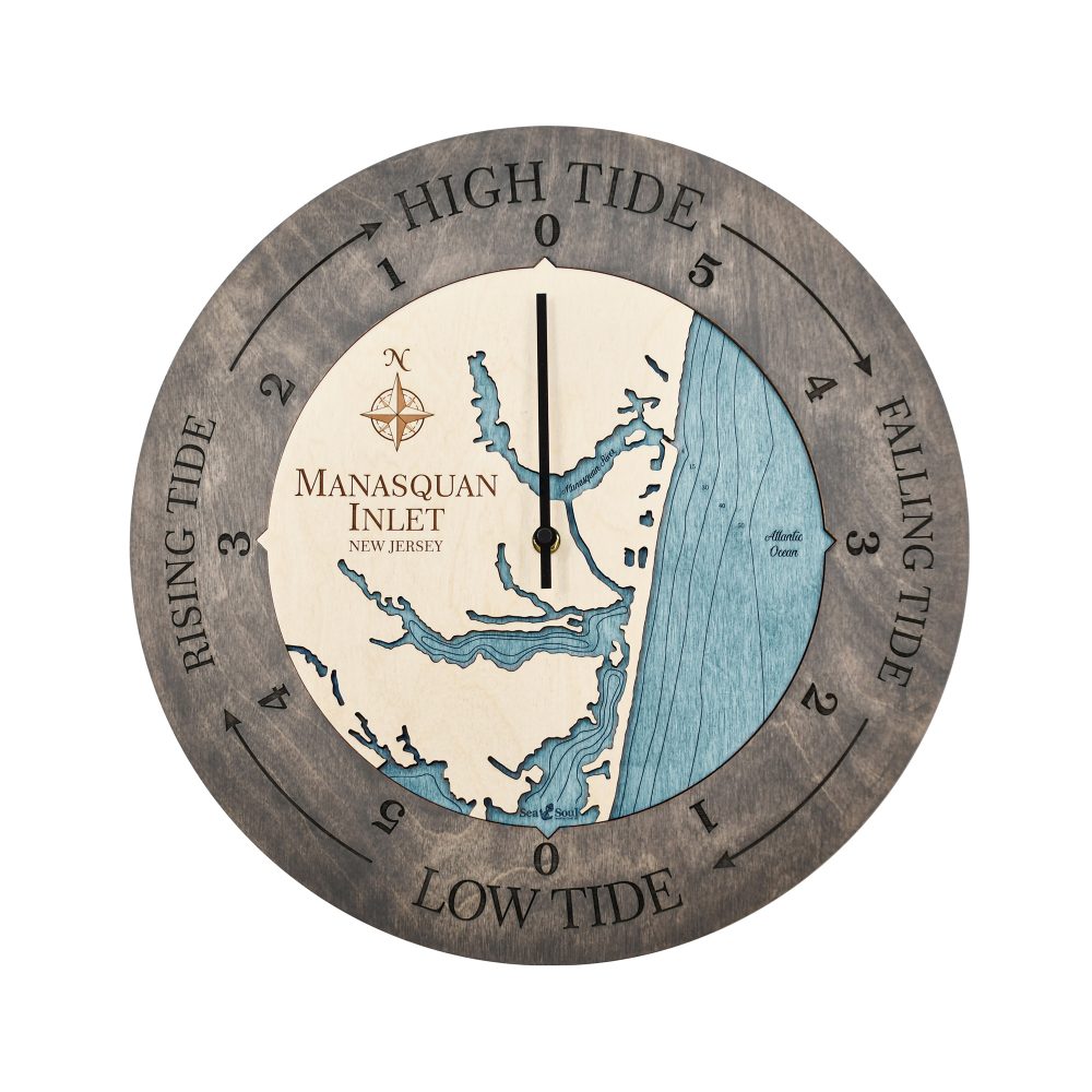 Manasquan Inlet Tide Clock Driftwood Accent with Blue Green Water