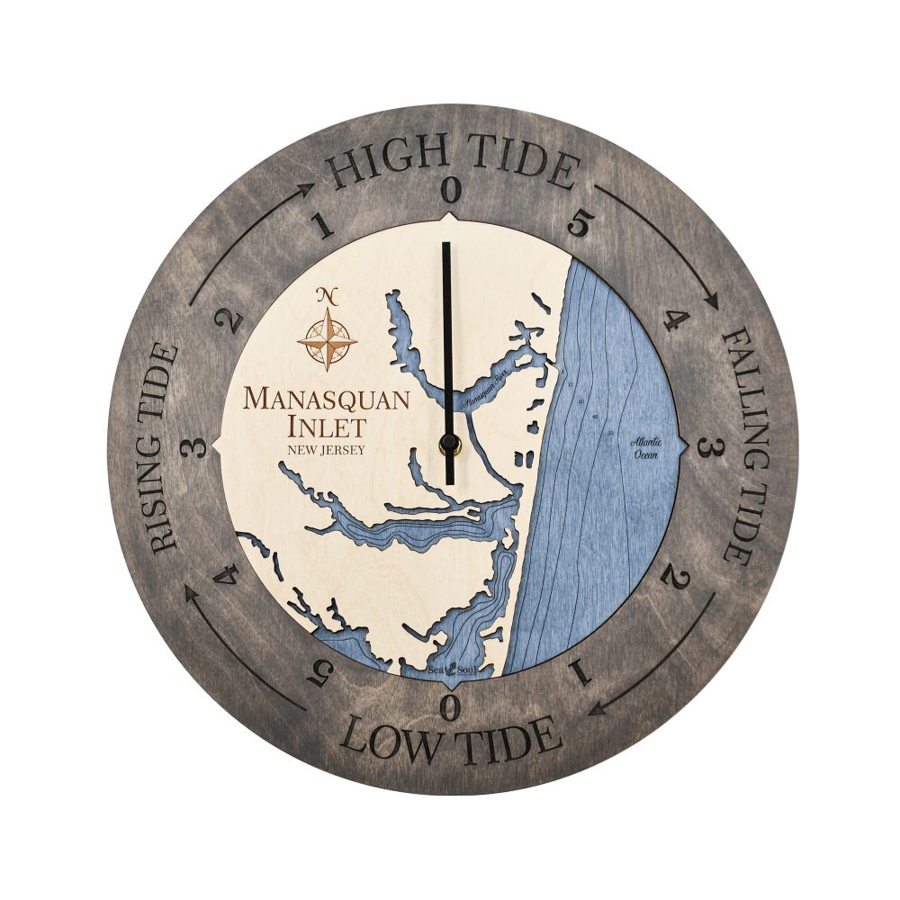 Manasquan Inlet Tide Clock Driftwood Accent with Deep Blue Water