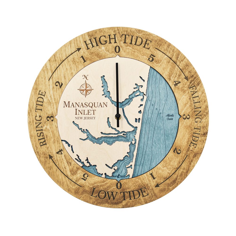 Manasquan Inlet Tide Clock Honey Accent with Blue Green Water