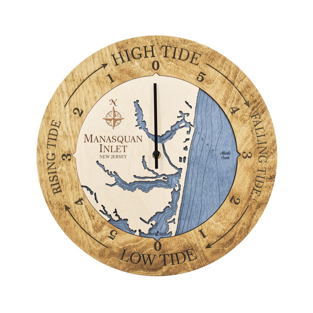 Manasquan Inlet Tide Clock Honey Accent with Deep Blue Water