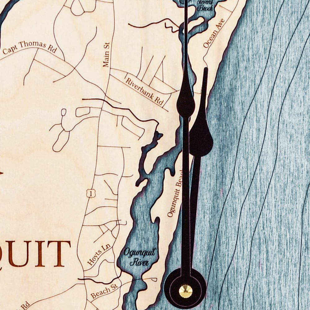 Ogunquit Nautical Clock Birch Accent with Blue Green Water Detail Shot 1
