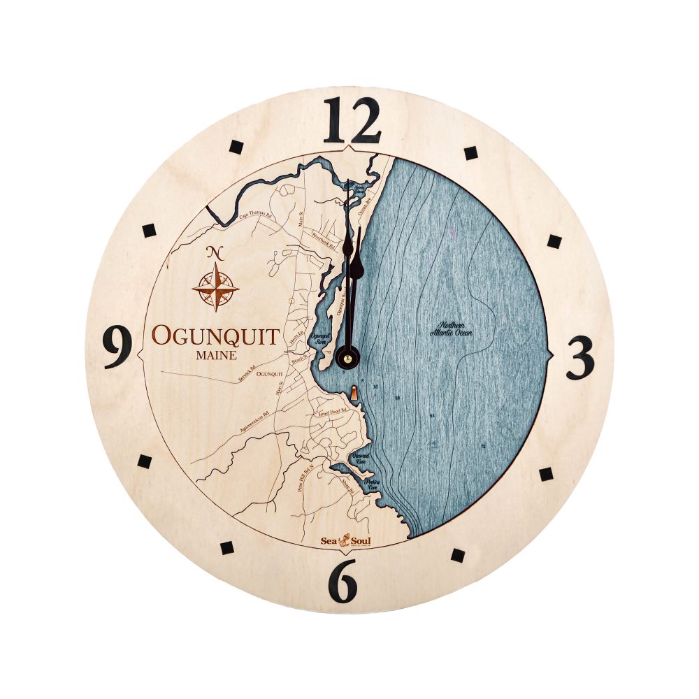 Ogunquit Nautical Clock Birch Accent with Blue Green Water