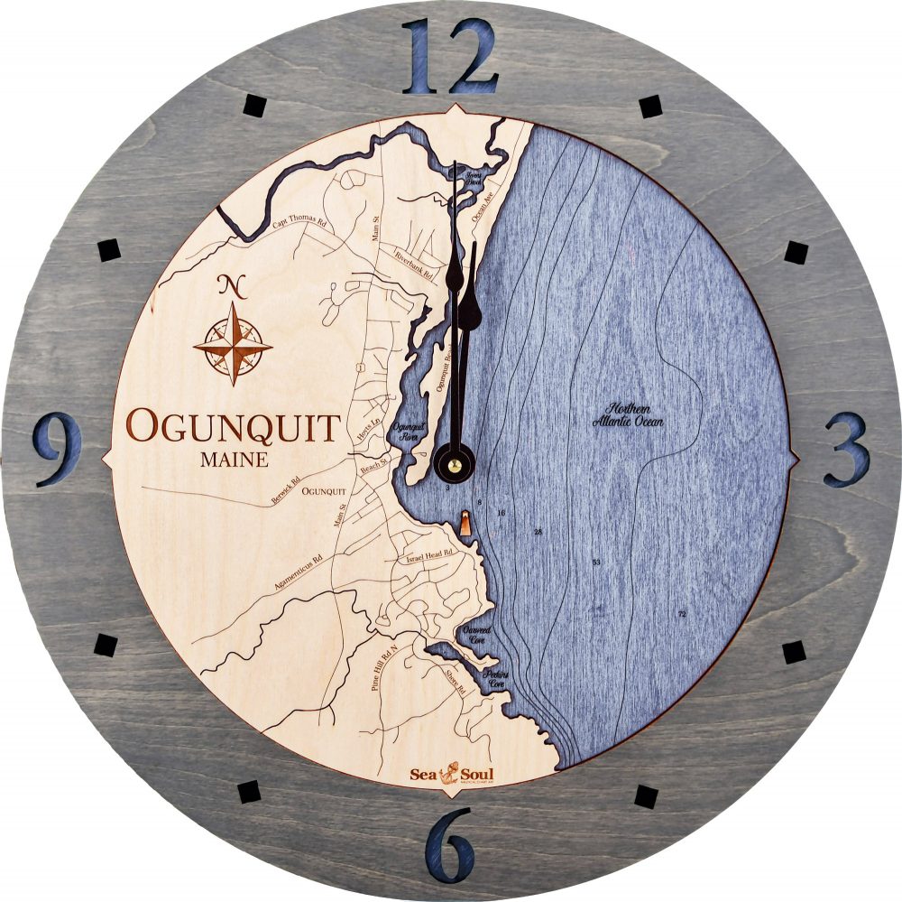 Ogunquit Nautical Clock Driftwood Accent with Deep Blue Water Product Shot