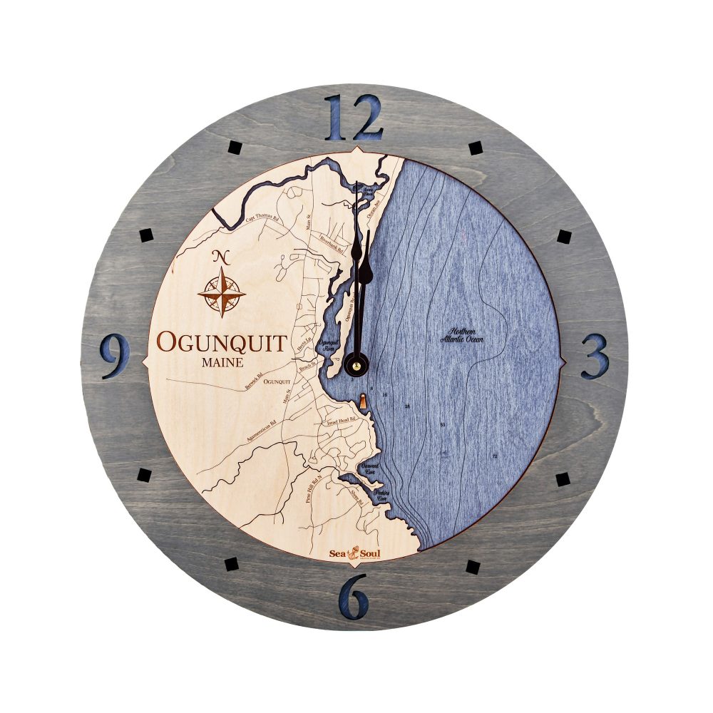 Ogunquit Nautical Clock Driftwood Accent with Deep Blue Water