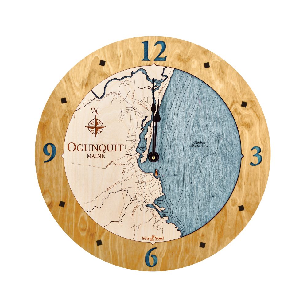 Ogunquit Nautical Clock Honey Accent with Blue Green Water