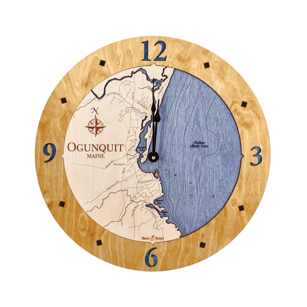 Ogunquit Nautical Clock Honey Accent with Deep Blue Water