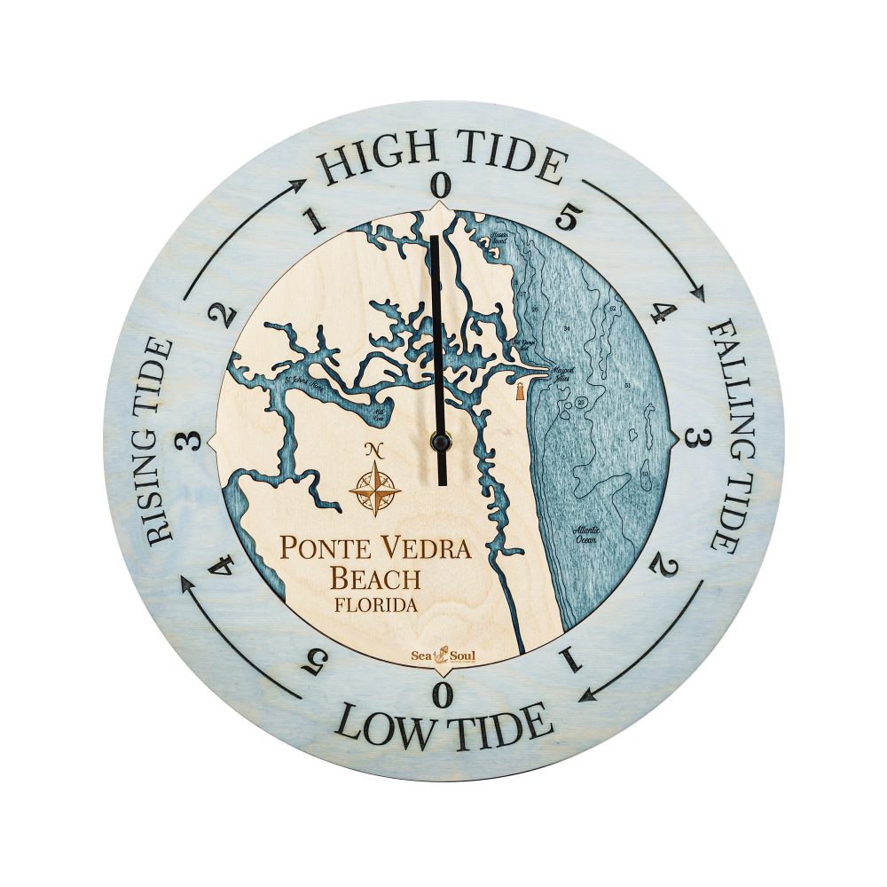 Ponte Vedra Beach Tide Clock Bleach Blue Accent with Blue Green Water