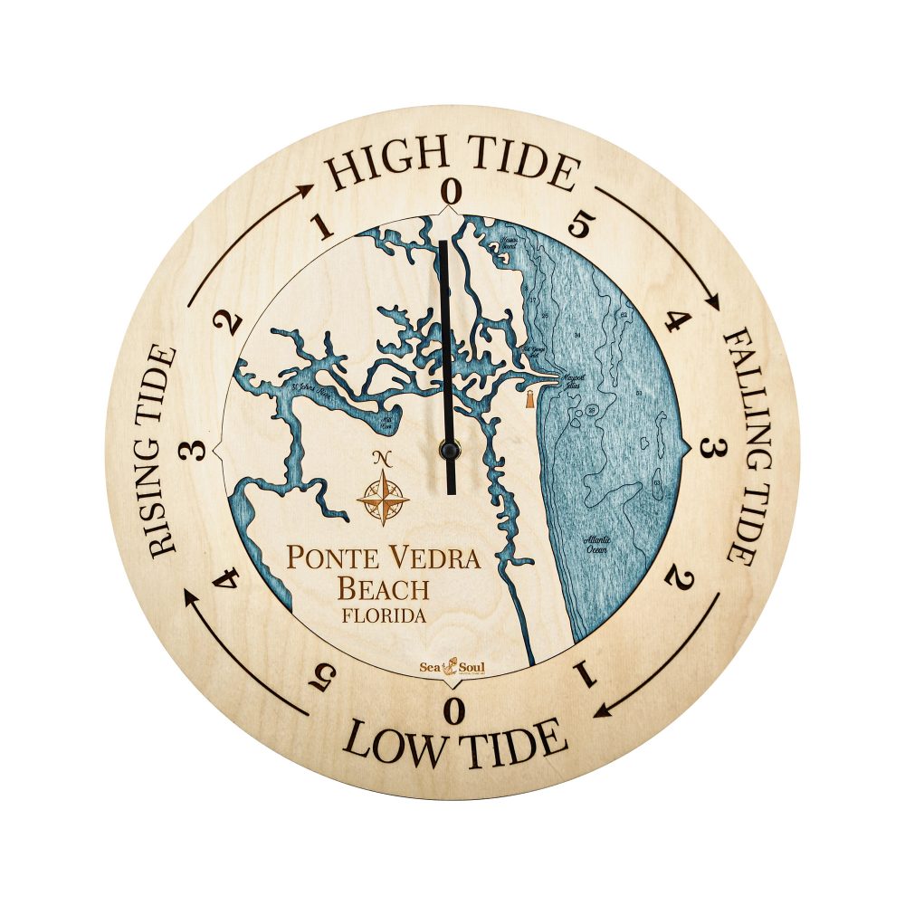 Ponte Vedra Beach Tide Clock Birch Accent with Blue Green Water