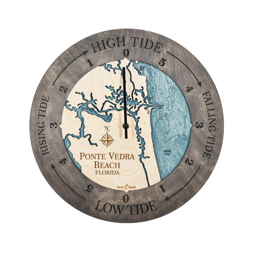 Ponte Vedra Beach Tide Clock Driftwood Accent with Blue Green Water