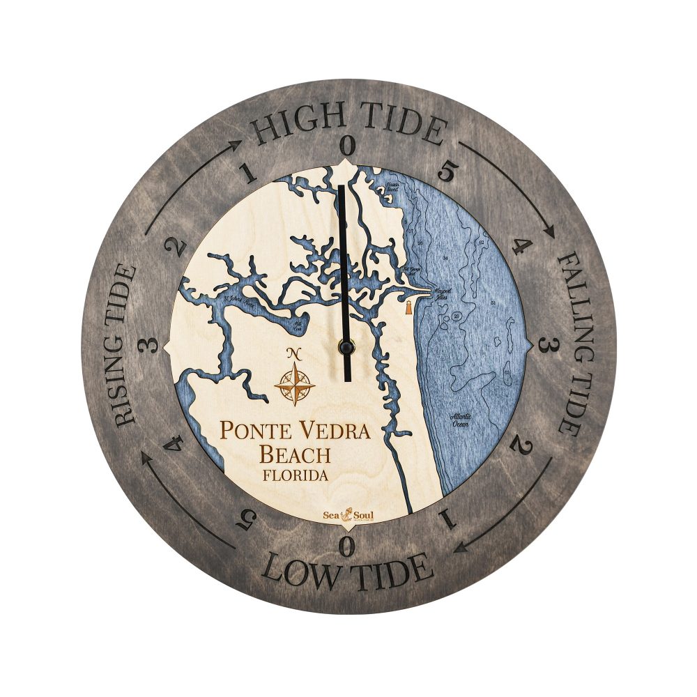 Ponte Vedra Beach Tide Clock Driftwood Accent with Deep Blue Water