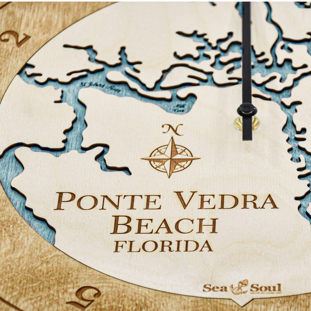 Ponte Vedra Beach Tide Clock Honey Accent with Blue Green Water Detail Shot 1