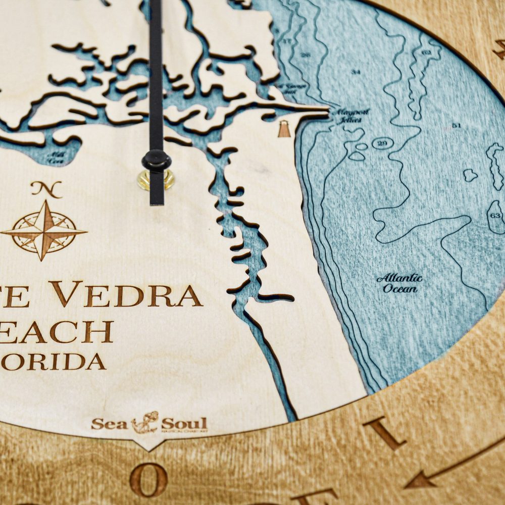 Ponte Vedra Beach Tide Clock Honey Accent with Blue Green Water Detail Shot 2
