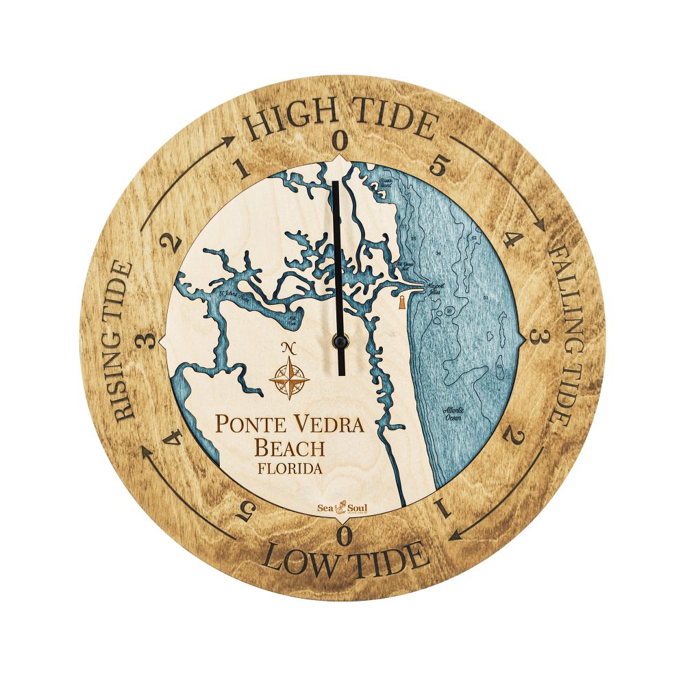 Ponte Vedra Beach Tide Clock Honey Accent with Blue Green Water